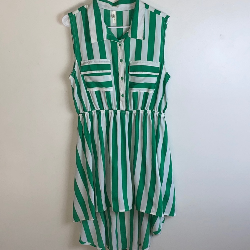 Truth NYC sleeveless high low dress green and white size XL, EUC